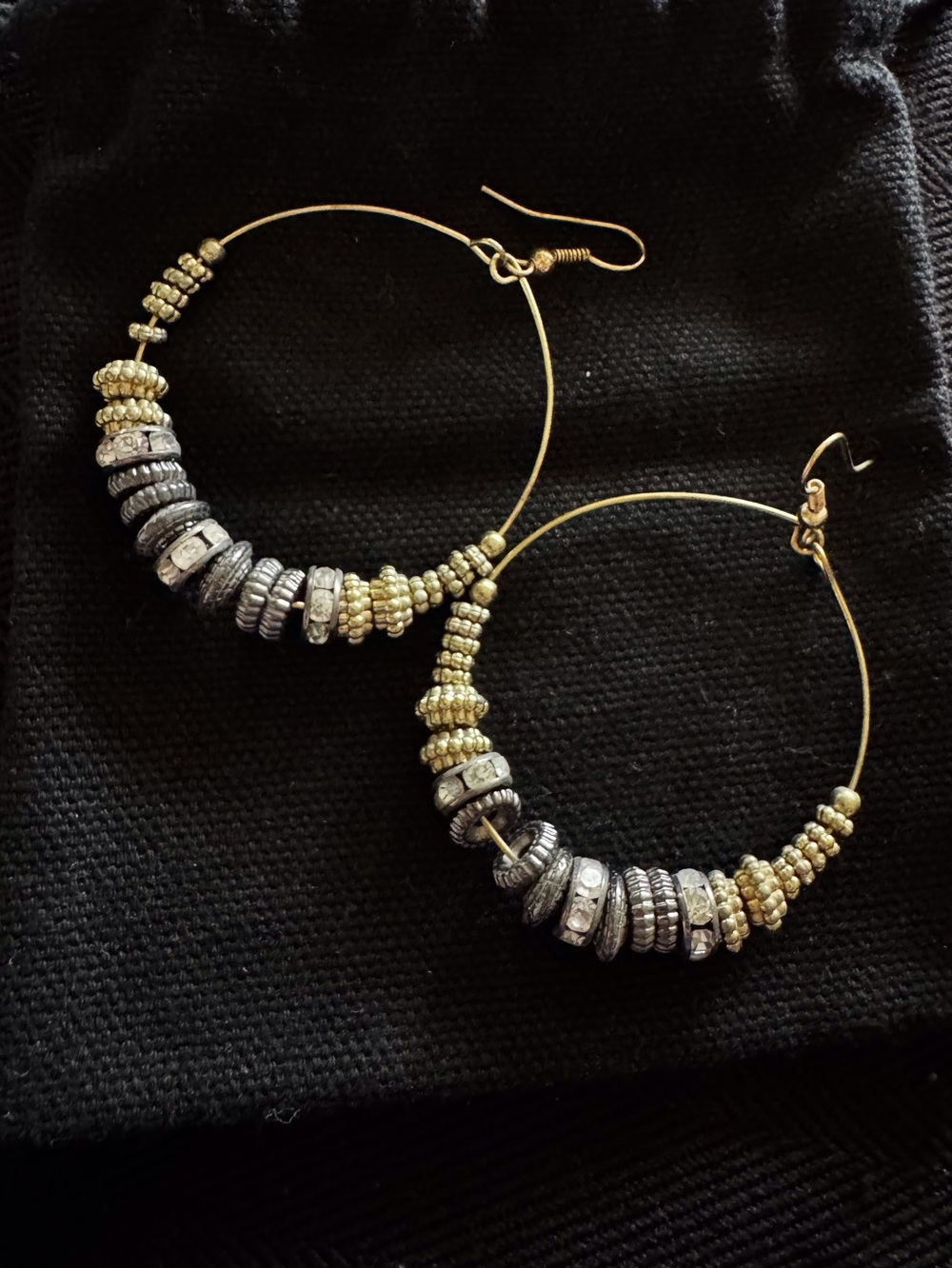 Gold and Silver Beaded Hoop Earrings